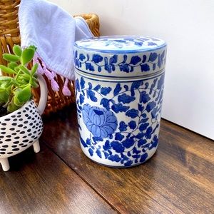 Blue & White Stoneware Canister with Lid